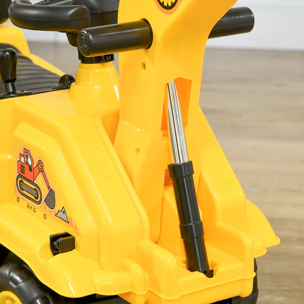 NO Power 3 in 1 Ride on Toy Excavator Digger Scooter Pulling Cart Pretend Play Construction Truck